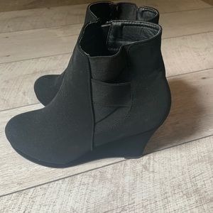 3/$30 Black faux suede wedge booties, NWOT